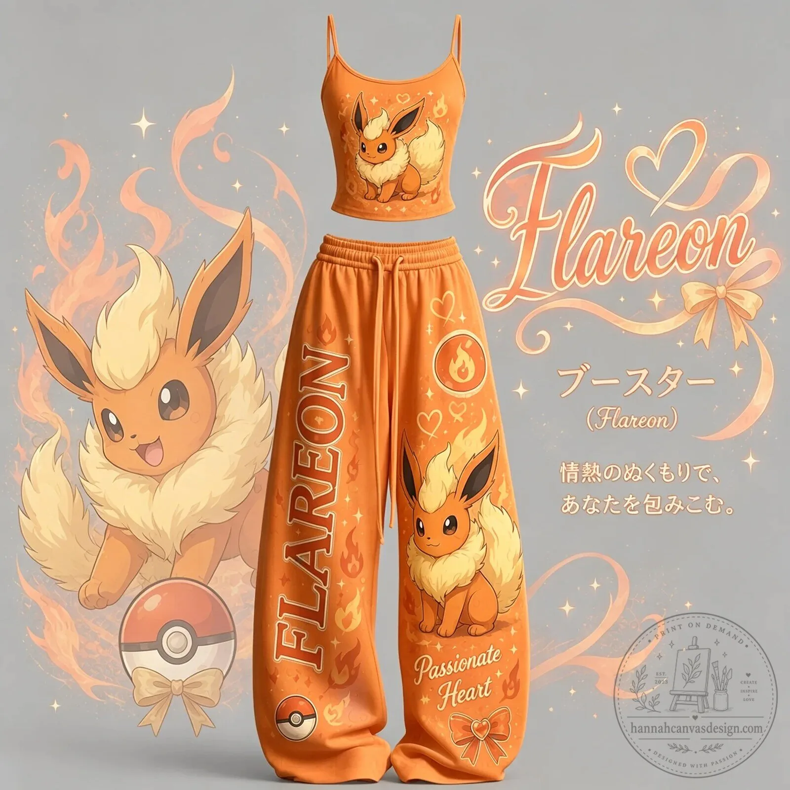 Pokemon Flareon Character Print Pajamas Set