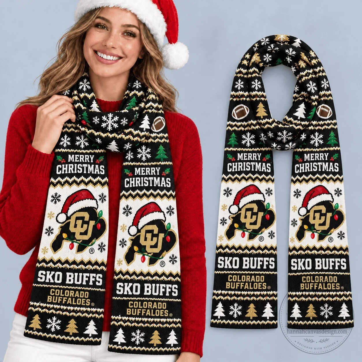 Colorado Buffaloes Christmas Holiday Knit Scarf - Merry Christmas Gift