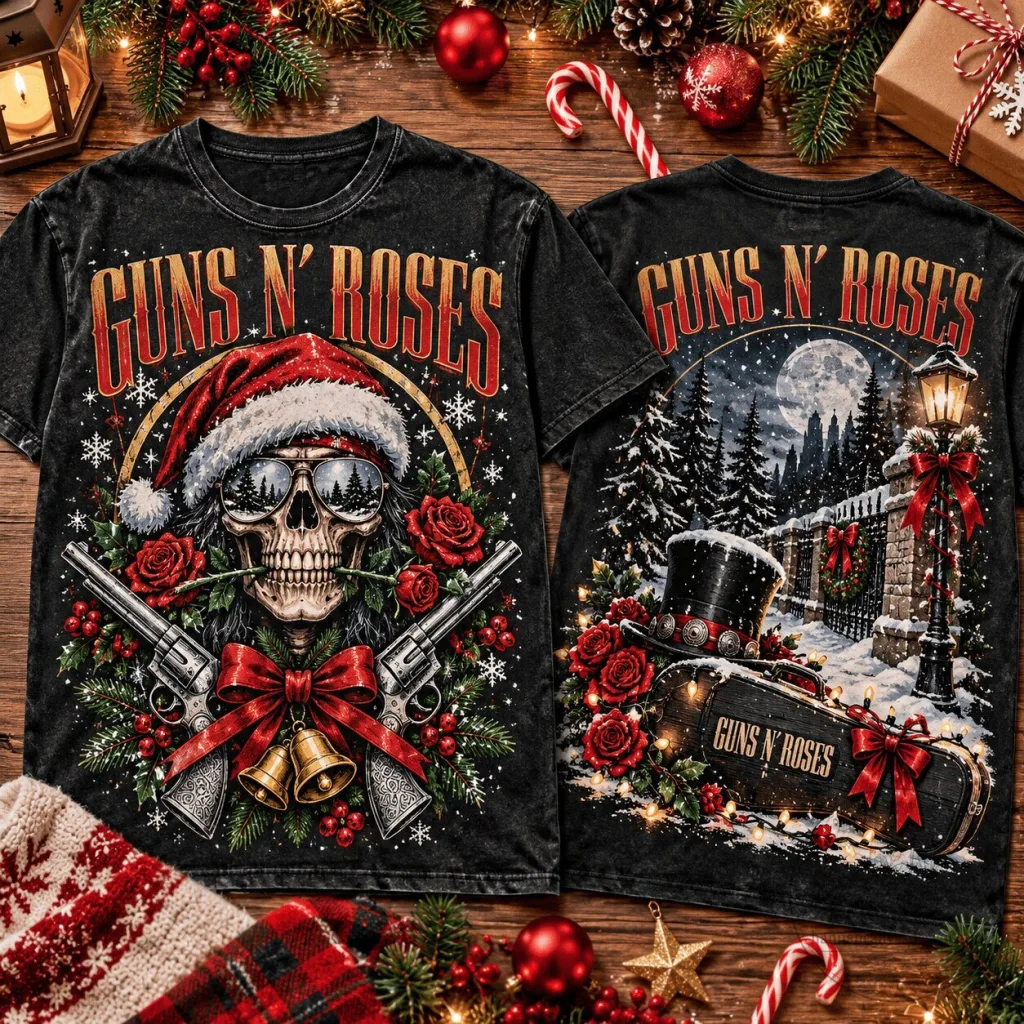 Santa Skull Winter Guitar Case T-Shirt featuring Guns N' Roses for Christmas Santa Skull Winter Guitar Case T-Shirt featuring Guns N' Roses for Christmas