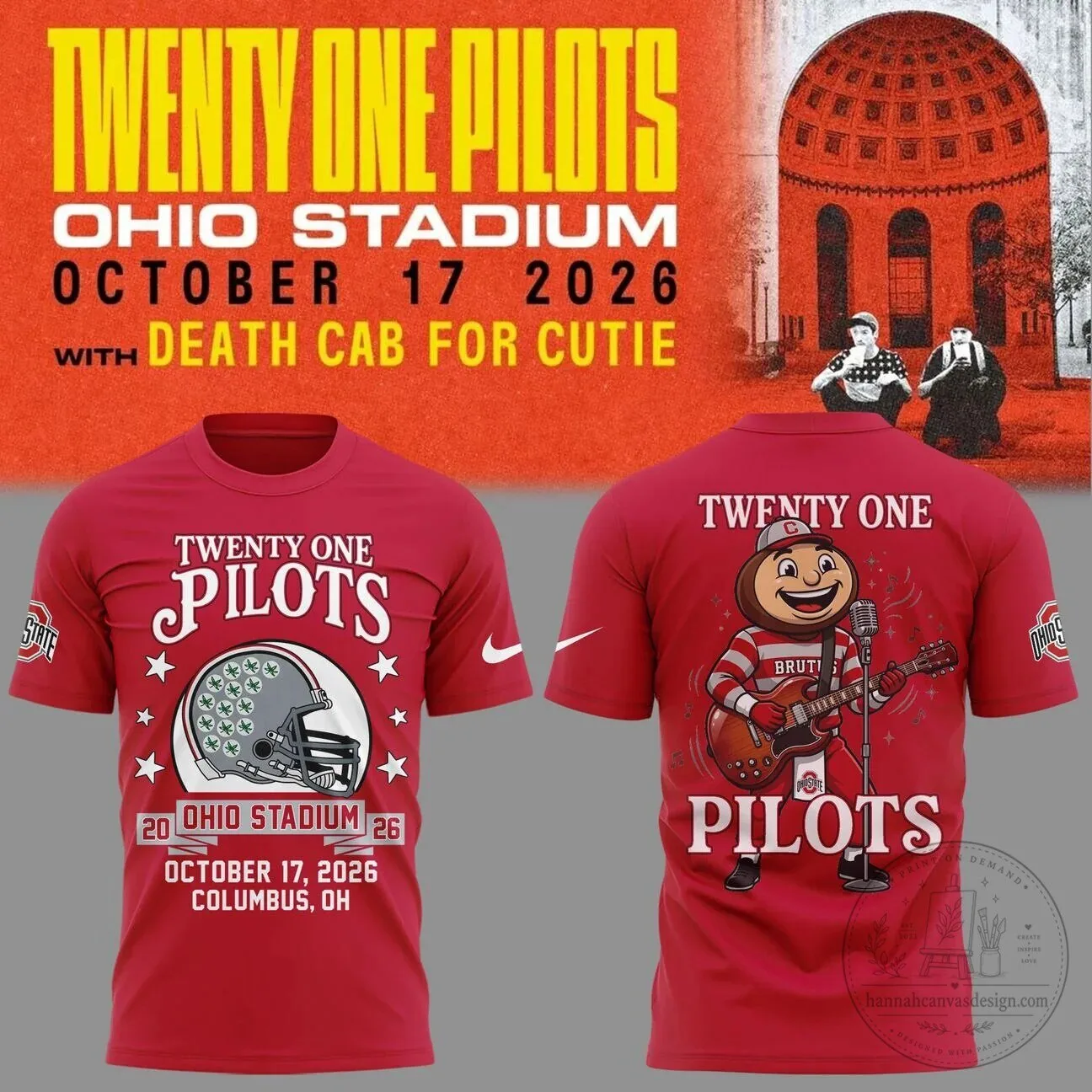 Twenty One Pilots Ohio State Football Concert October 17 2026 Red T-Shirt