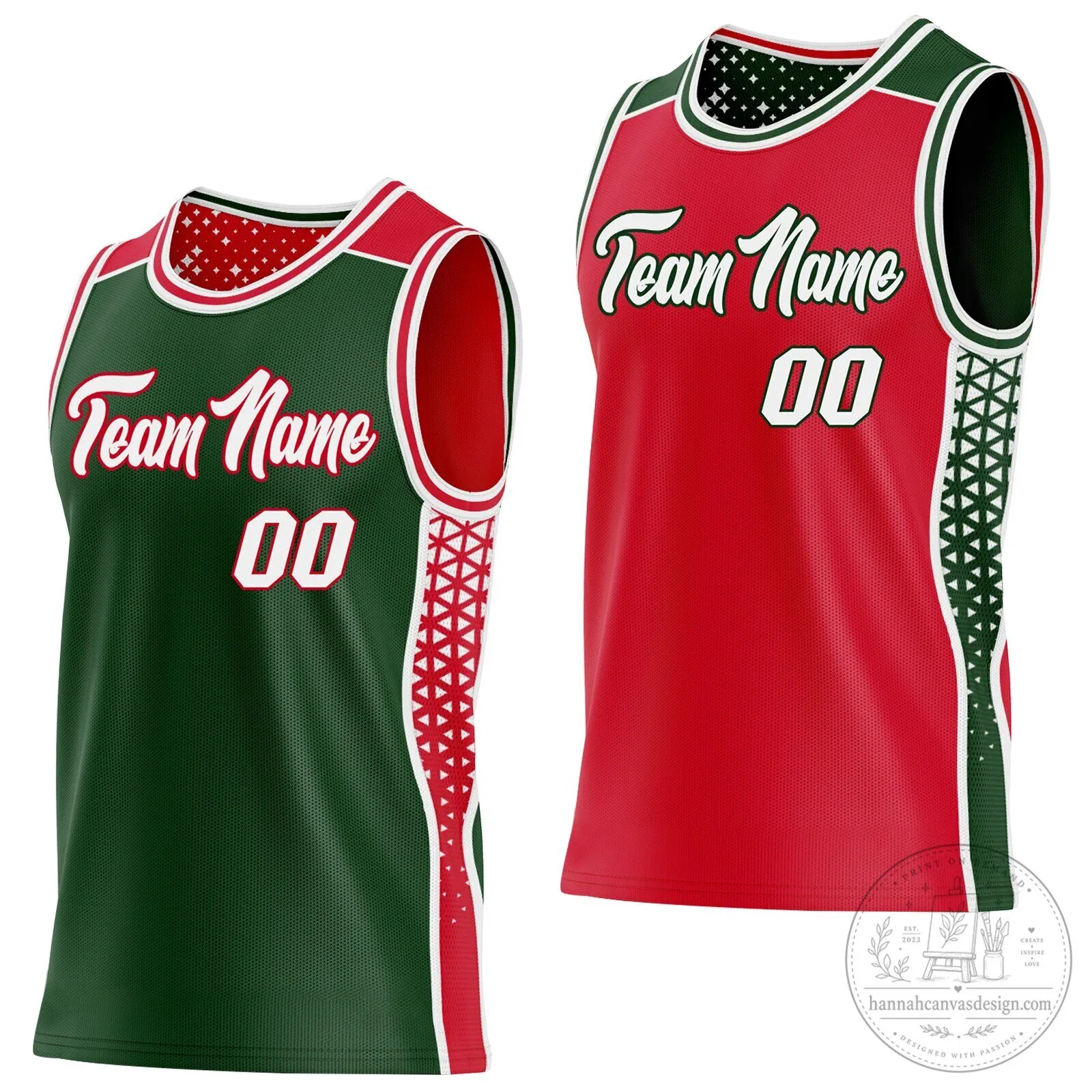 Custom Reversible Basketball Jersey with Geometric Side Panel Design