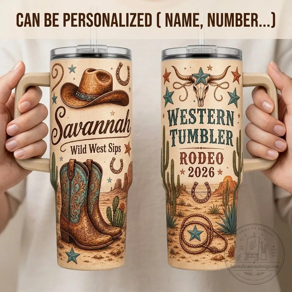 Personalized Western Rodeo Cowboy 40oz Tumbler with Handle Custom Name Gift