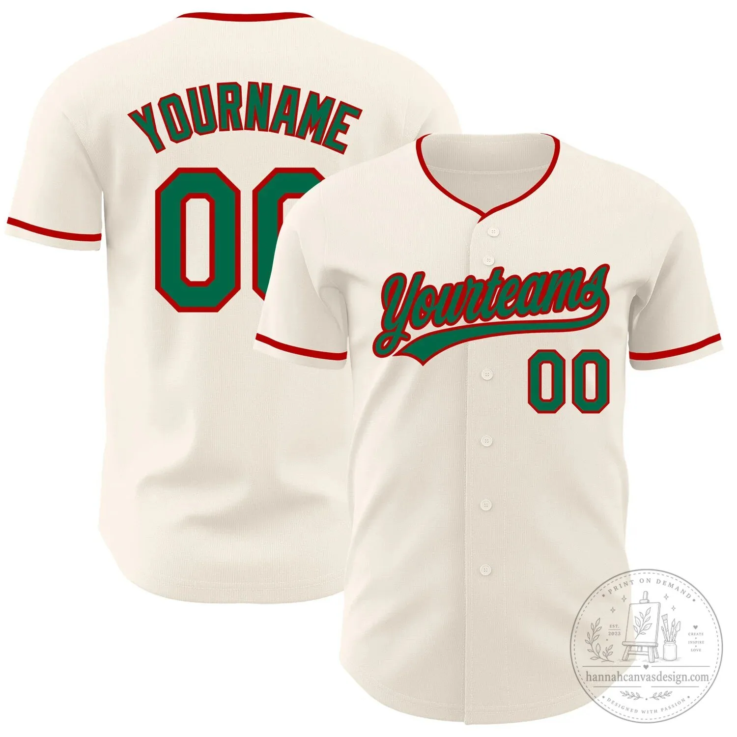 Custom Cream Kelly Green Red Authentic Baseball Jersey with Personalized Name and Number
