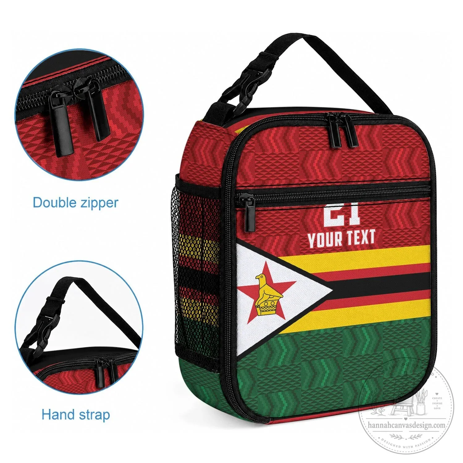 Zimbabwe Flag Pattern Insulated Lunch Bag with Custom Text for School and Work 4 Zimbabwe Flag Pattern Insulated Lunch Bag with Custom Text for School and Work
