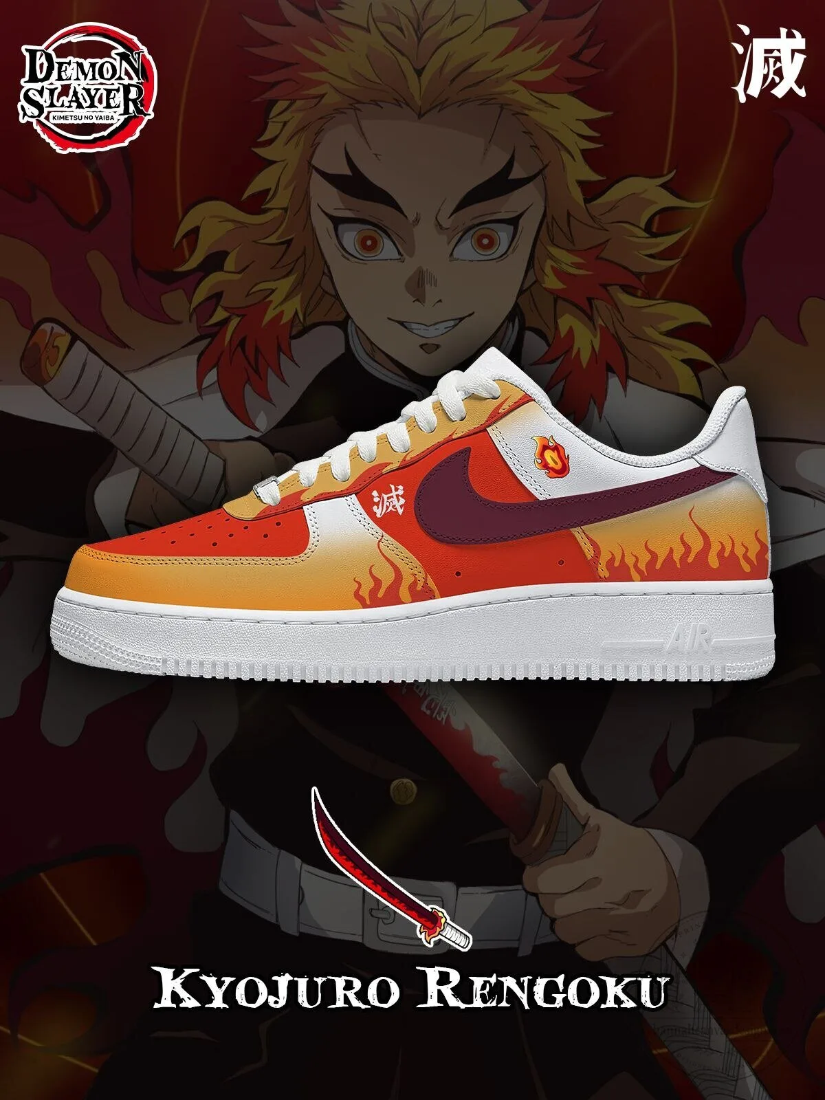 Demon Slayer Kyojuro Rengoku Anime Character Themed Custom Shoes