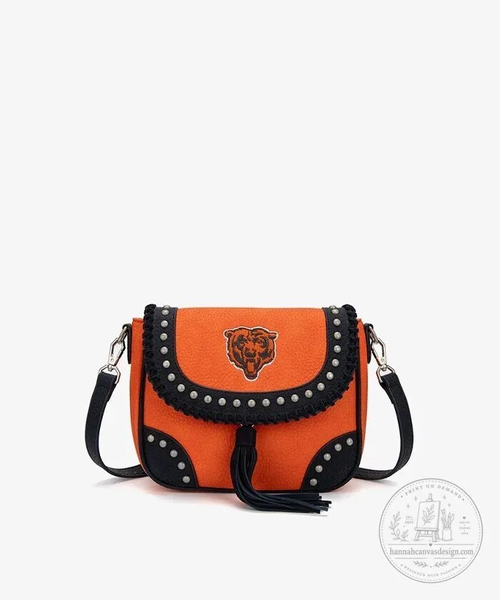 Chicago Bears Studded Fringe Flap Crossbody Bag with Adjustable Strap