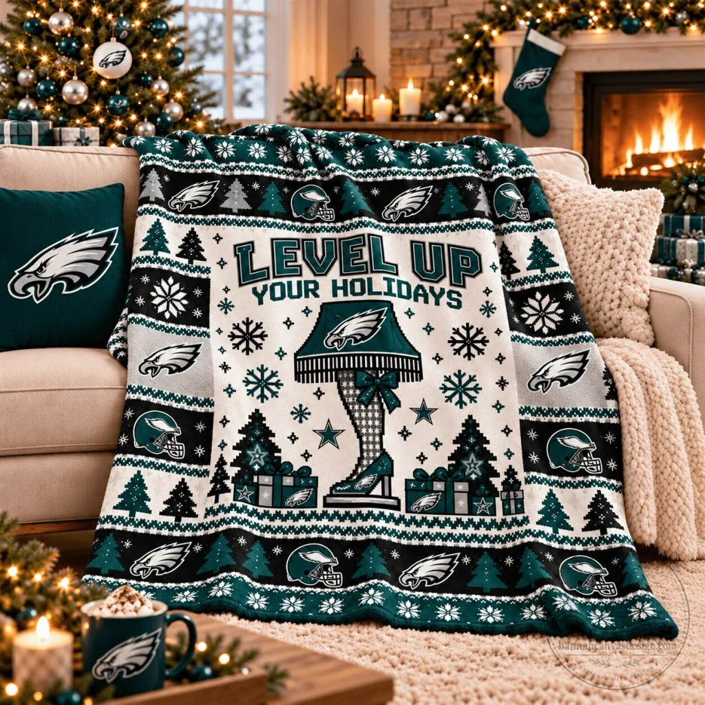 Philadelphia Eagles Christmas Level Up Your Holidays Ugly Sweater Pattern Blanket Philadelphia Eagles Christmas Level Up Your Holidays Ugly Sweater Pattern Blanket