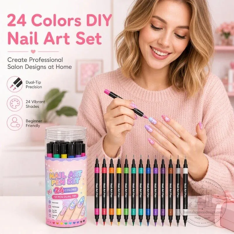 24 Colors Dual-Ended Nail Art Pen Set for DIY Salon Design Manicure