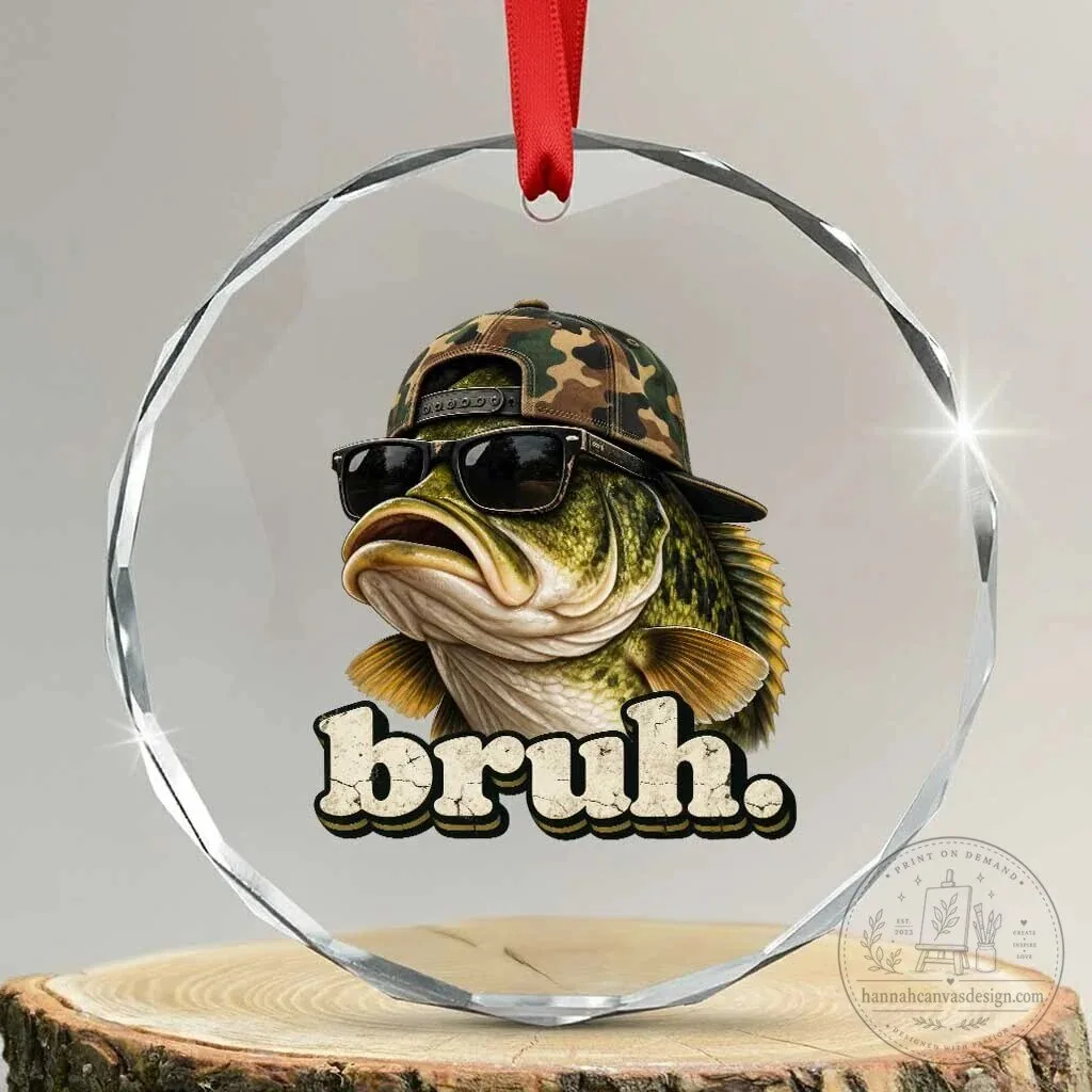 Funny Bass Fish Bruh Camouflage Hat Sunglasses Fishing Crystal Ornament