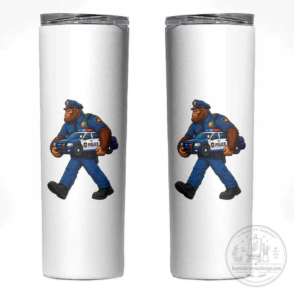 Bigfoot Police Officer Carrying Patrol Car Funny Law Enforcement Tumbler 1 Bigfoot Police Officer Carrying Patrol Car Funny Law Enforcement Tumbler