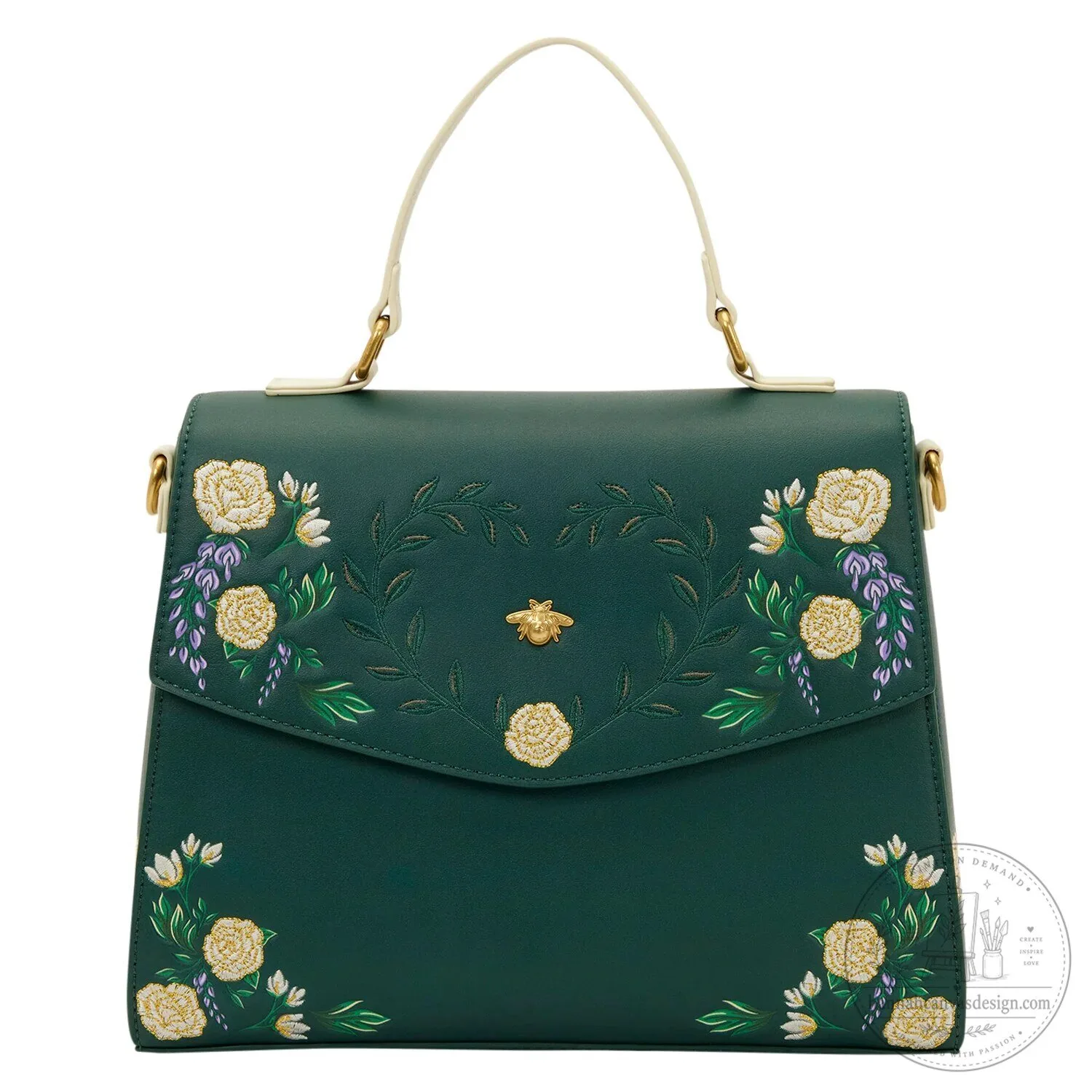 Bridgerton Floral Embroidered Bee Green Crossbody Handbag Purse