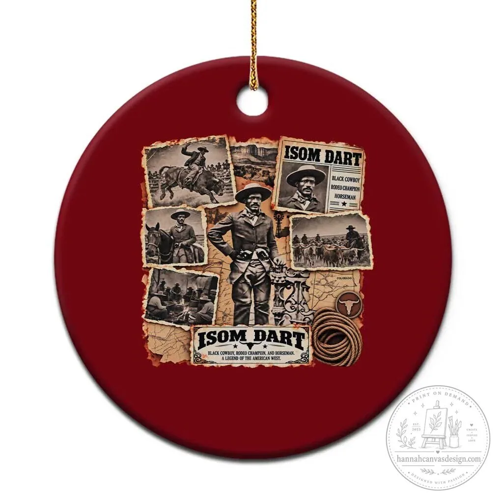 Isom Dart Black Cowboy Rodeo Champion Horseman Ceramic Christmas Ornament