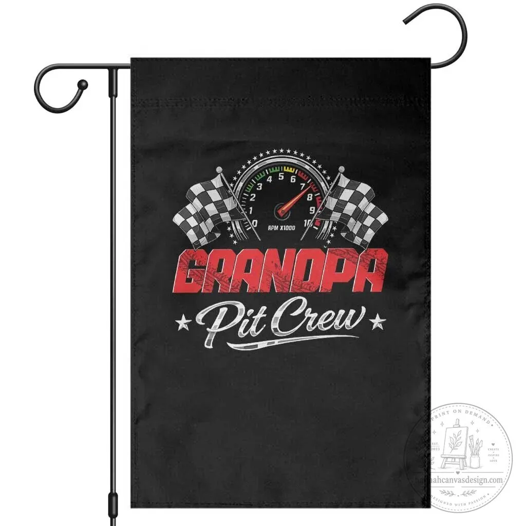 Grandpa Pit Crew Racing Checkered Flags Car Gauge Garden Flag