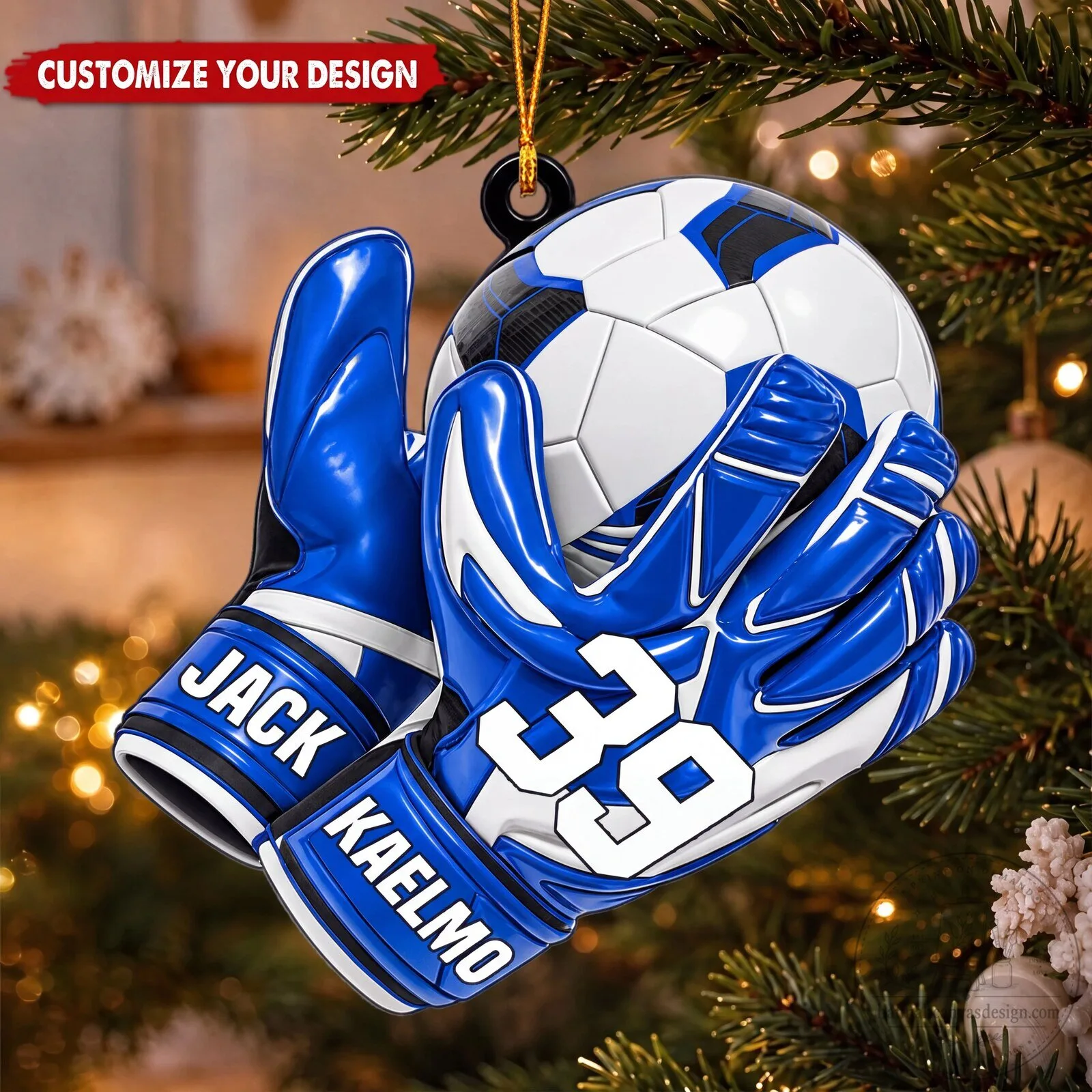 Custom Soccer Goalie Gloves with Matching Ball Ornament for Christmas
