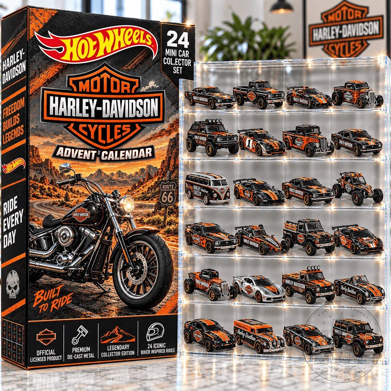 Hot Wheels Harley-Davidson Motorcycle 24 Piece Mini Car Collector Set Advent Calendar 2D