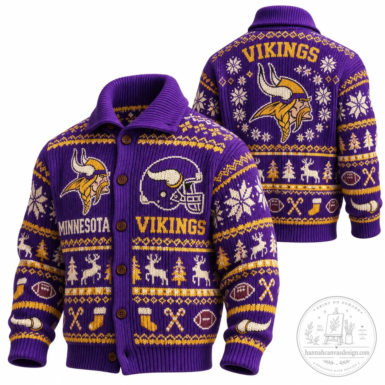 Knit Cardigan Ugly Christmas Sweater featuring Minnesota Vikings NFL Team
