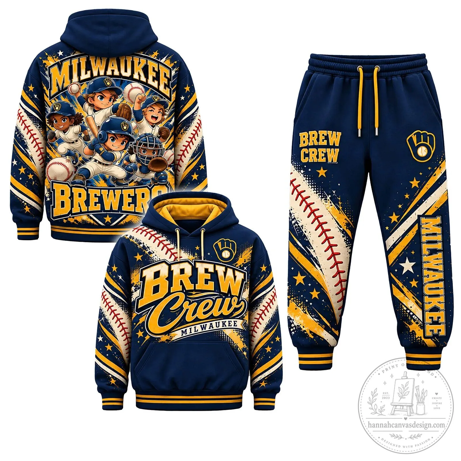 Milwaukee Brewers Baseball Team Chibi Players All Over Print Hoodie