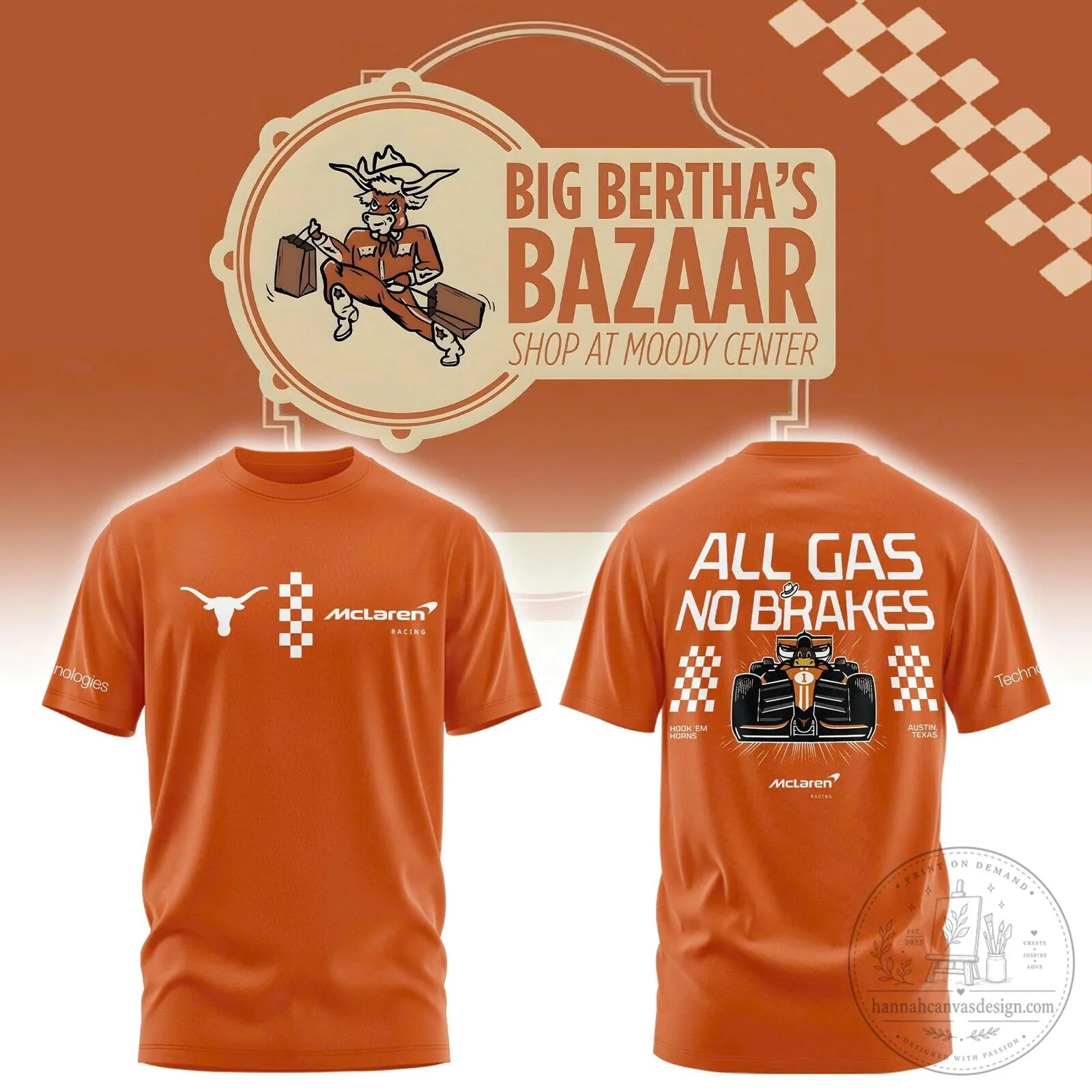 Texas Longhorns McLaren Racing All Gas No Brakes Formula 1 Fan T-Shirt