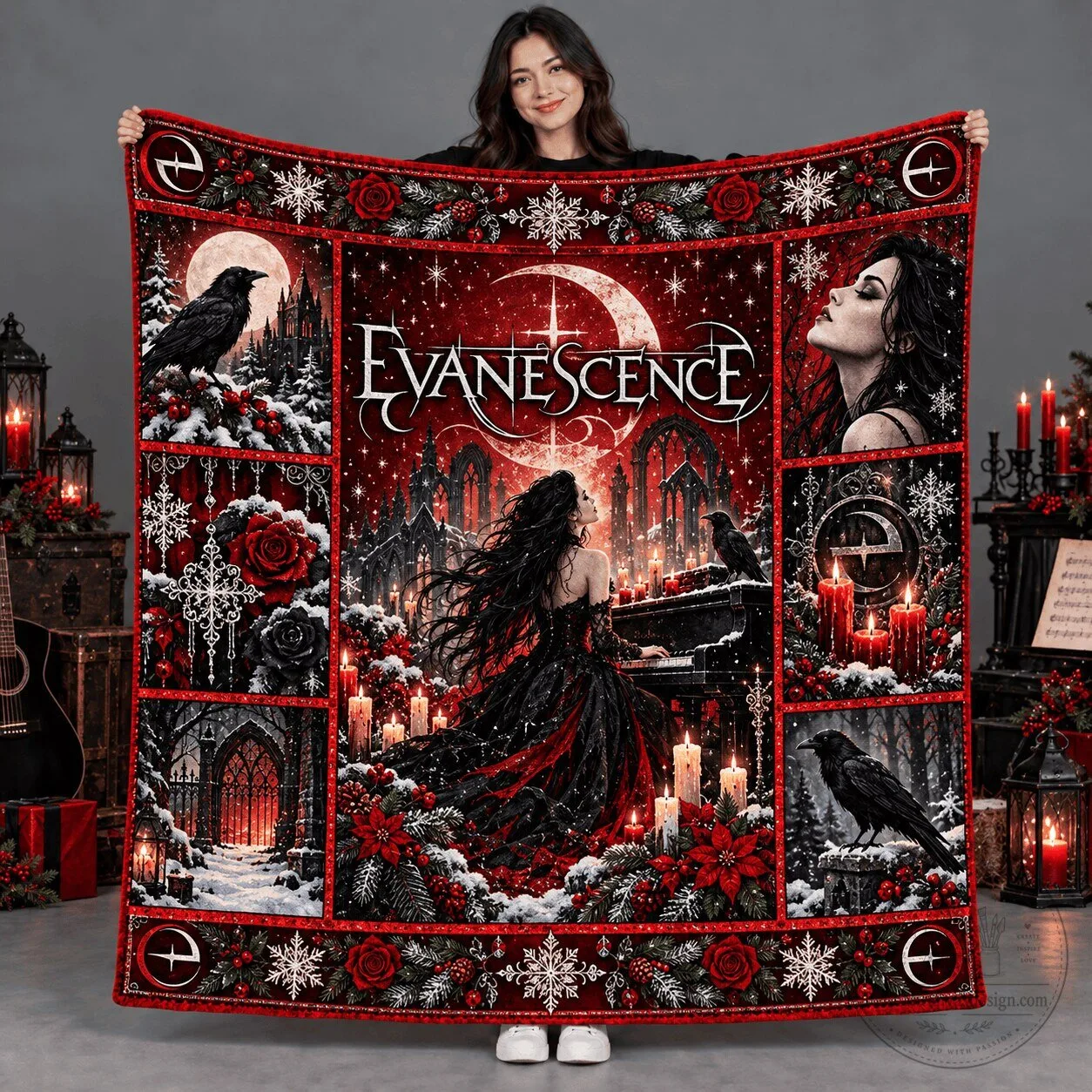 Evanescence Amy Lee Gothic Concert Piano Music Album Art Fleece Blanket