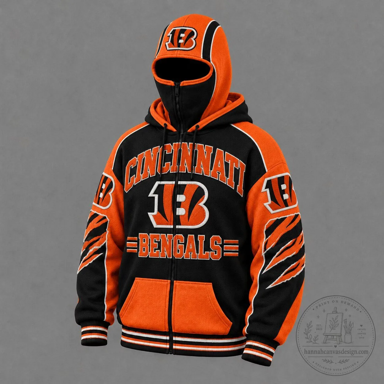 Cincinnati Bengals Full-Zip Hoodie with Face Mask for Men