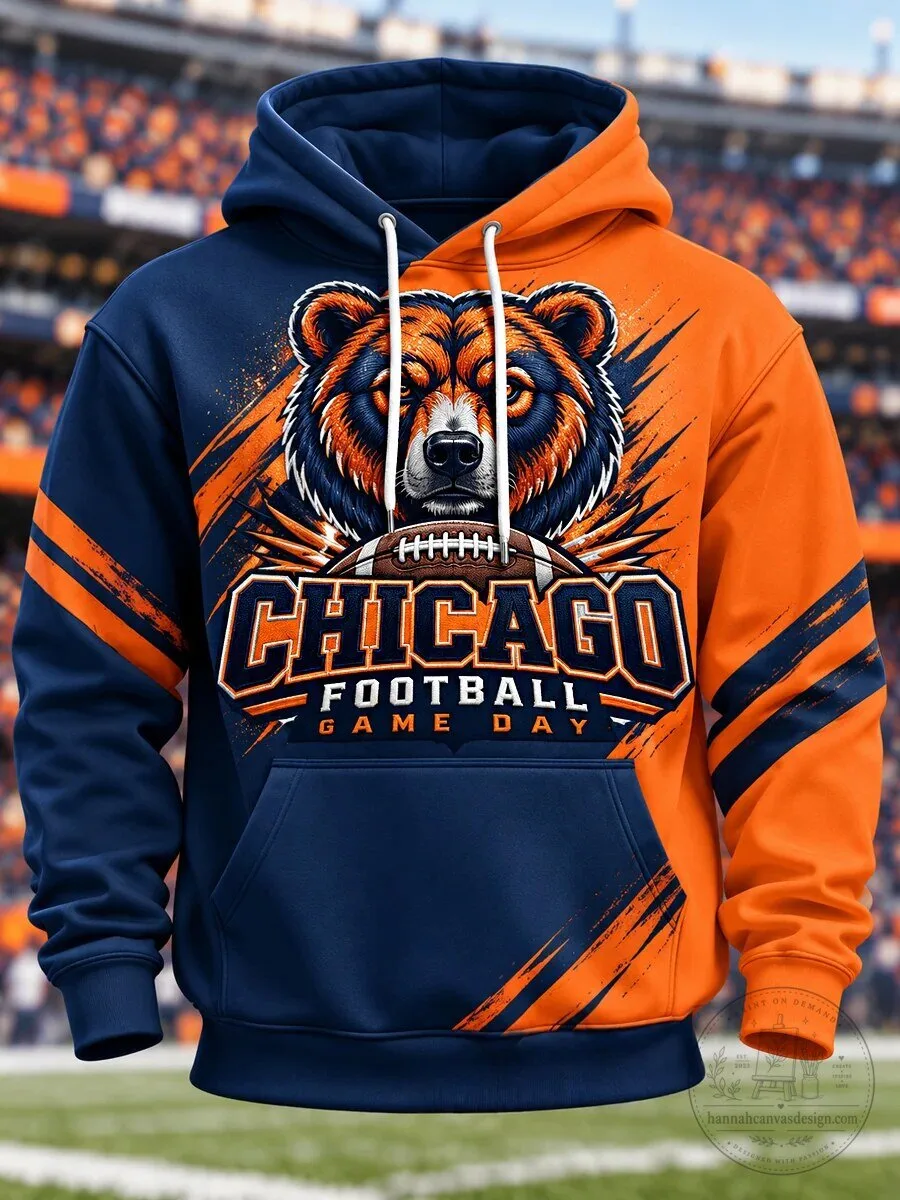Chicago Football Gameday Bear Mascot Orange and Navy Hoodie