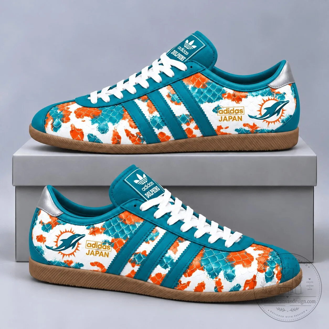 Miami Dolphins NFL Japan Edition Abstract Floral Print Low Top Gum Sole Casual Sneakers