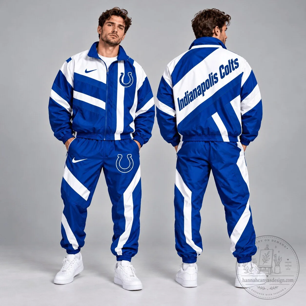 Indianapolis Colts Nike Blue and White Geometric Stripe Full Zip Windbreaker Jacket