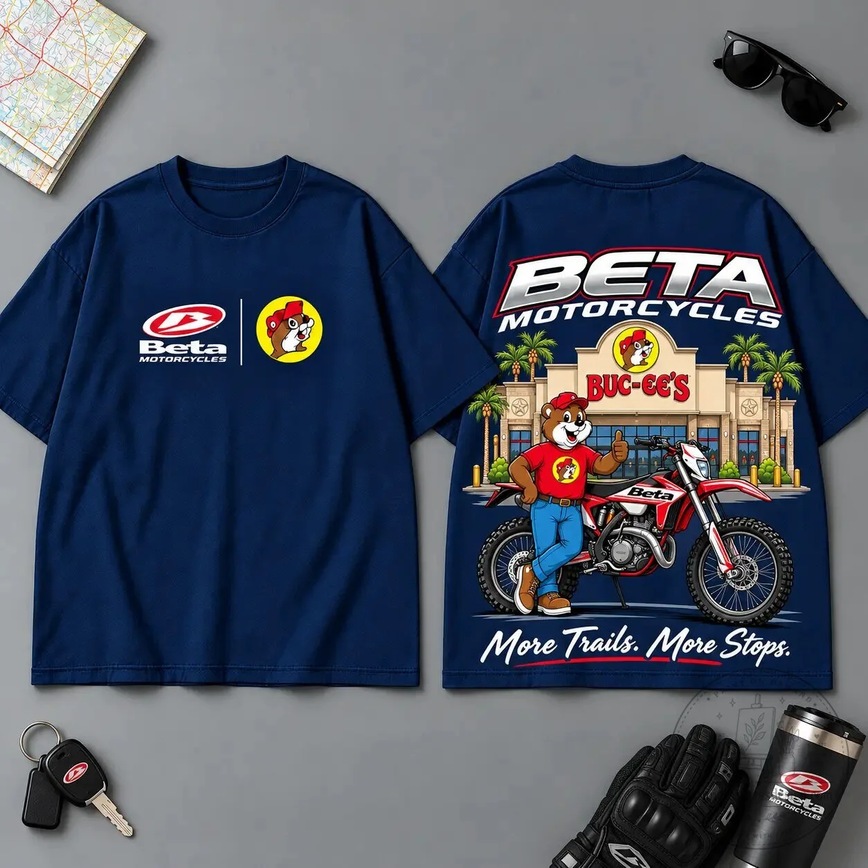 Buc-ee's Beta Motorcycles More Trails More Stops Graphic T-Shirt