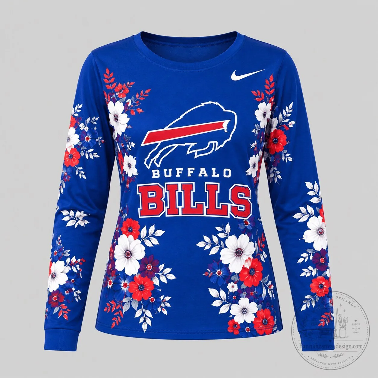 Buffalo Bills Football Team Floral Pattern Women's Long-Sleeve T-Shirt
