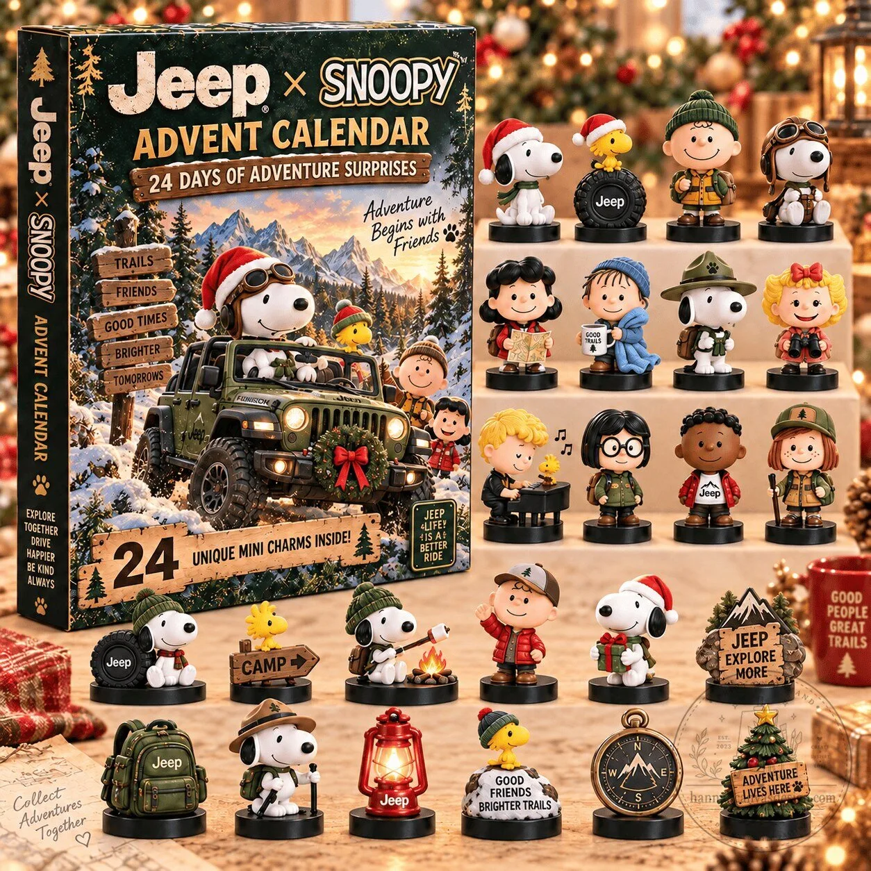 Jeep and Snoopy Peanuts Christmas Holiday 24 Day Advent Calendar 2D