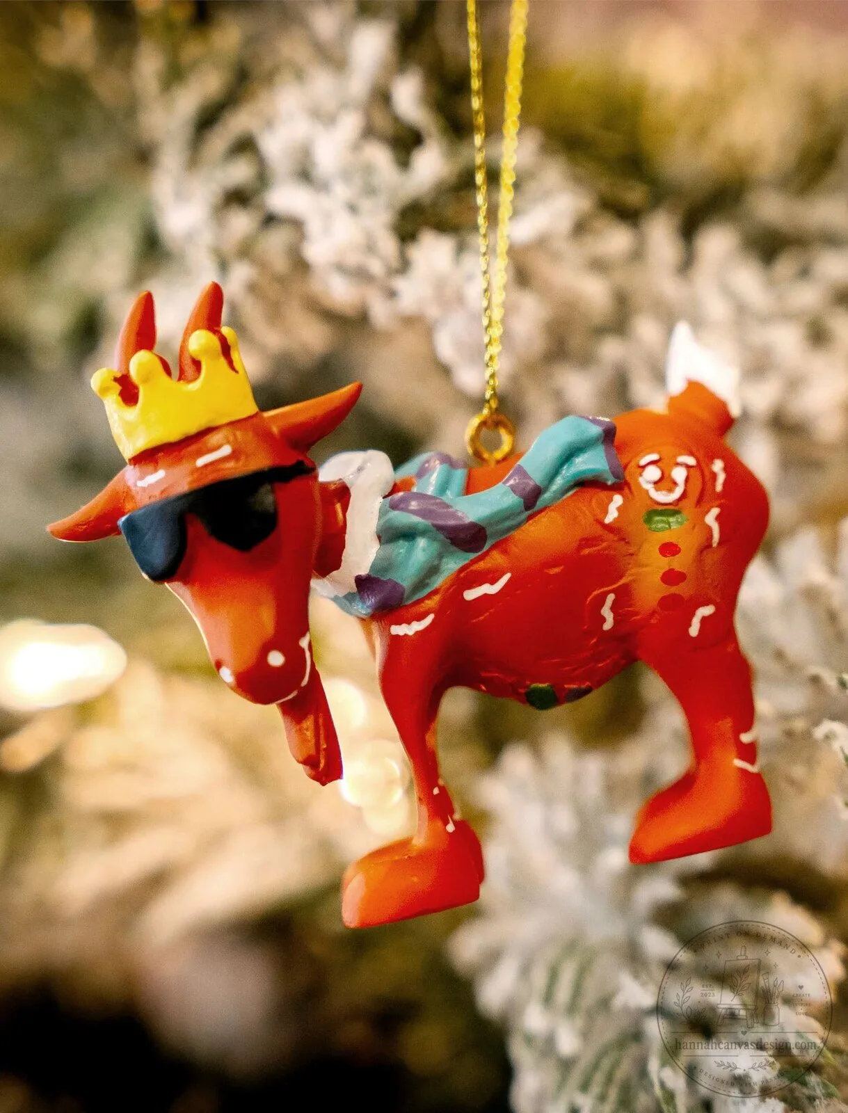 Gingerbread Goat Wearing Sunglasses and Crown Christmas Tree Ornament 6 Gingerbread Goat Wearing Sunglasses and Crown Christmas Tree Ornament