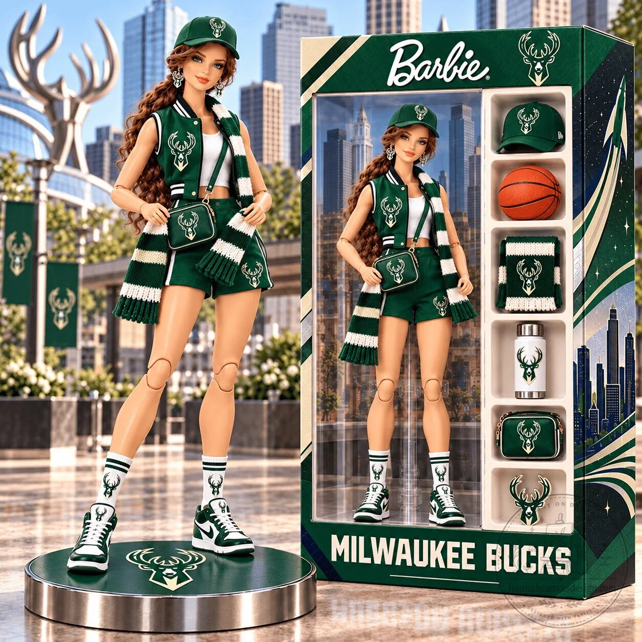 Milwaukee Bucks Barbie Doll Collectible NBA Basketball Fan Gift Set