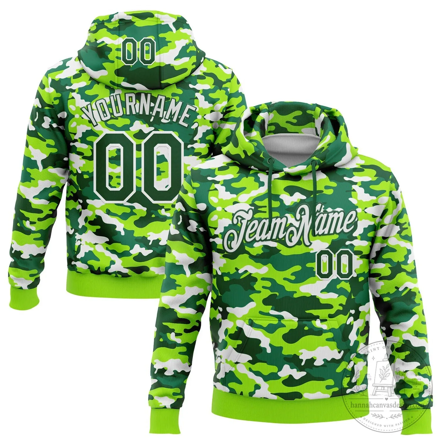 Custom Camouflage Green White Neon Green Salute To Service Pullover Hoodie
