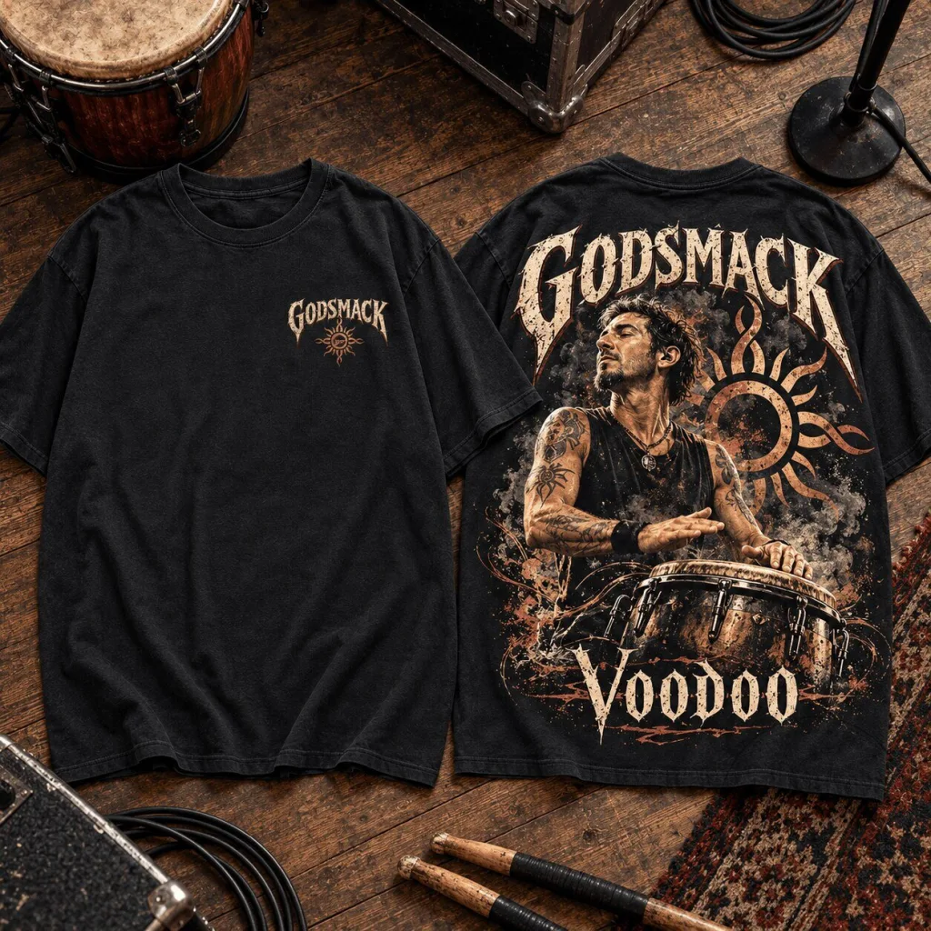 Godsmack Voodoo Drummer Sun Logo Graphic Print Band Music T-Shirt Godsmack Voodoo Drummer Sun Logo Graphic Print Band Music T-Shirt