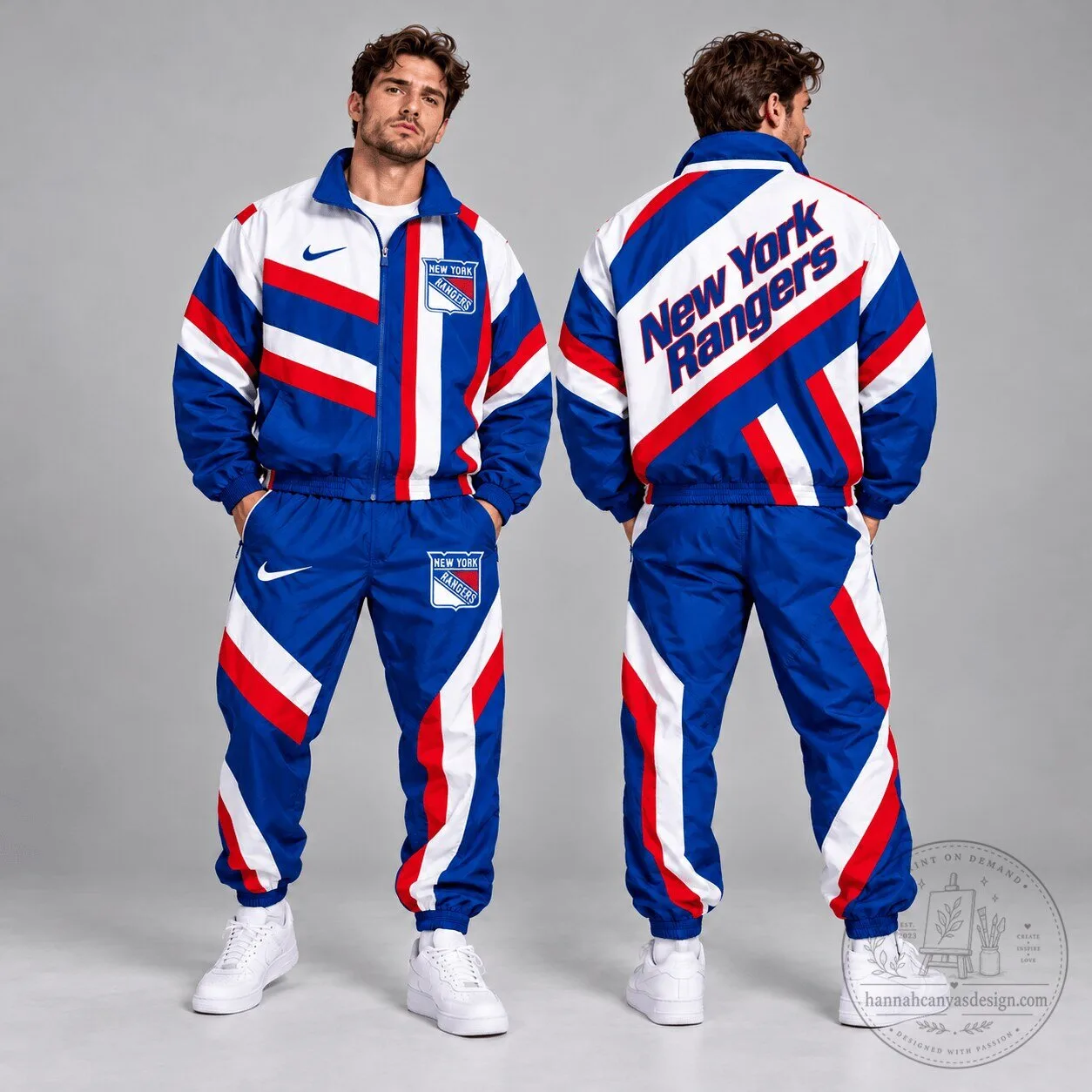 New York Rangers Dynamic Diagonal Stripe Full Zip Windbreaker Tracksuit Jacket