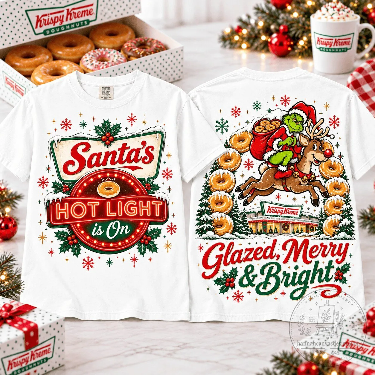 The Grinch Krispy Kreme Christmas Hot Light Glazed Merry and Bright T-Shirt