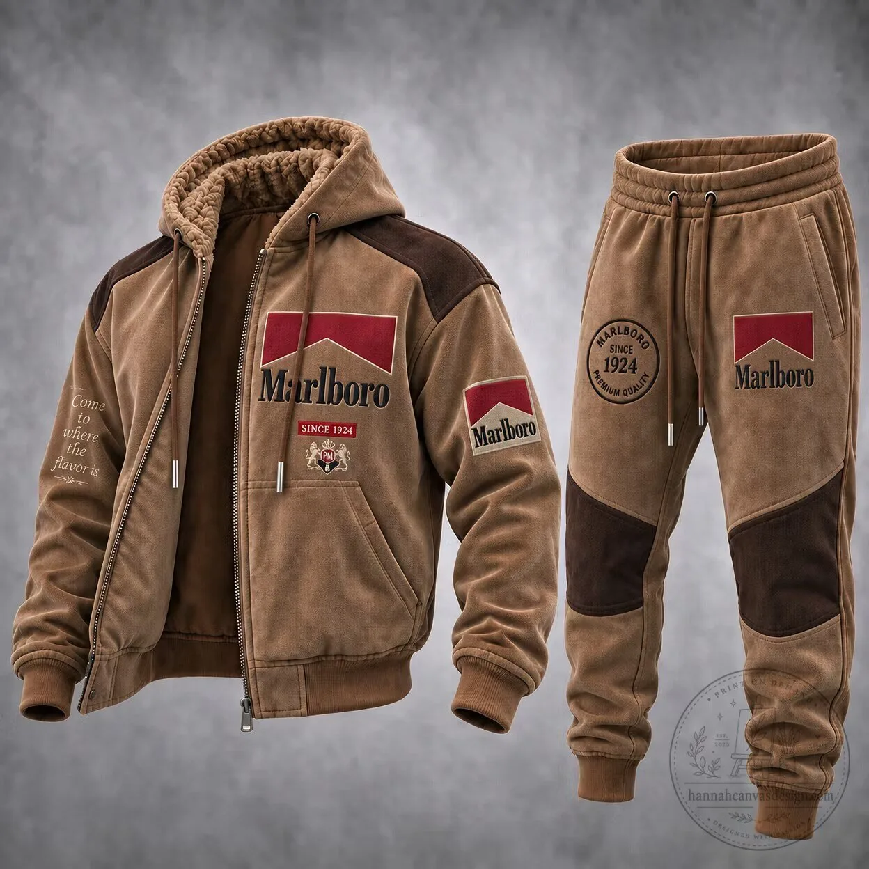Marlboro Vintage Western Style Premium Winter Day Hoodie and Jogger Set