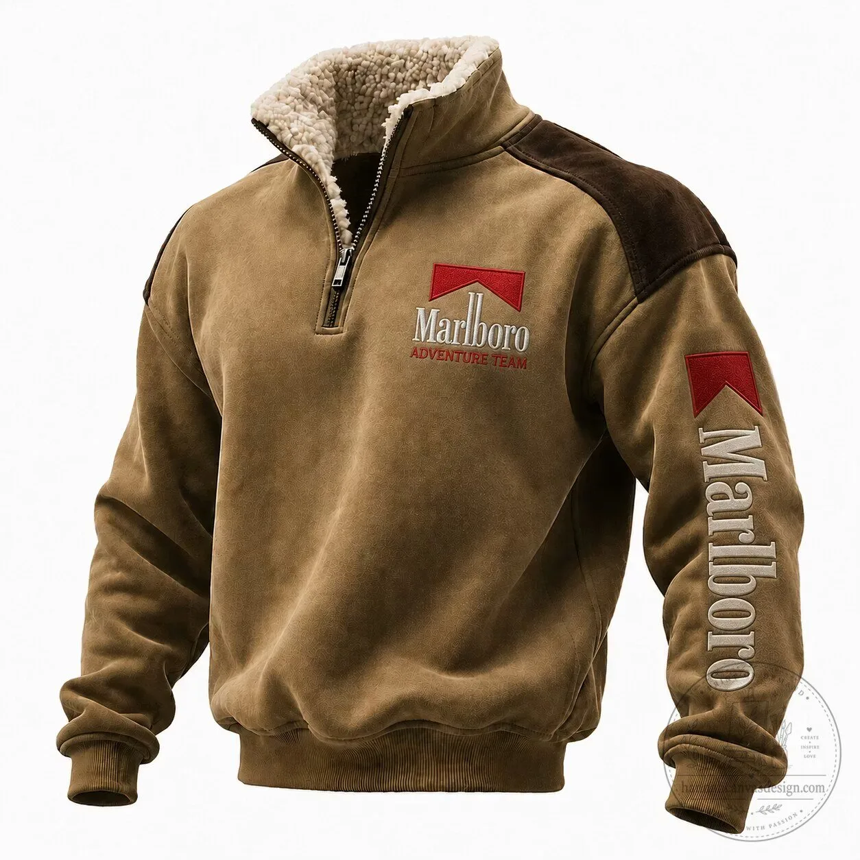 Marlboro Adventure Team Quarter-Zip Sherpa Lined Pullover Sweatshirt for Men