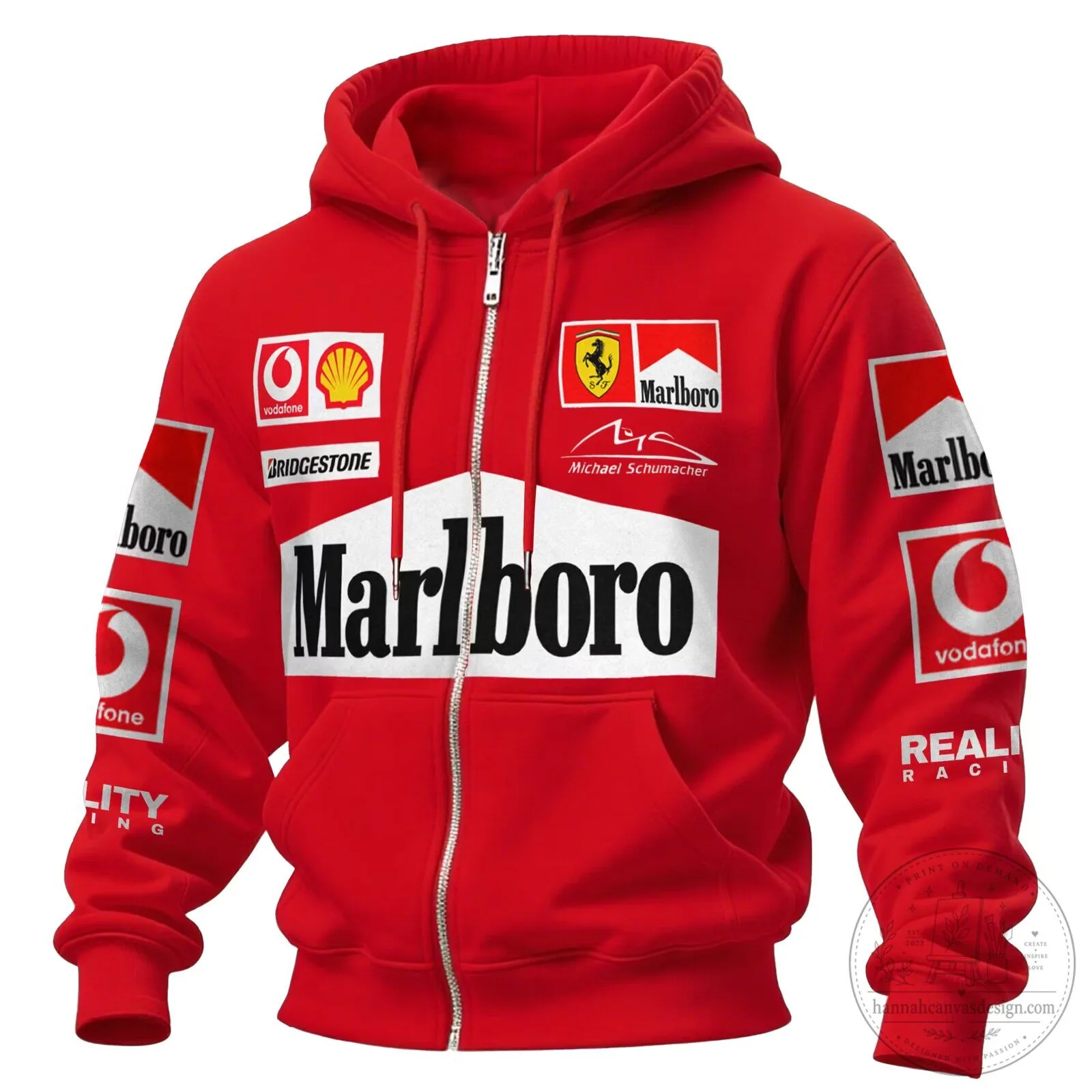 Michael Schumacher Ferrari Marlboro Formula 1 Racing Full-Zip Hoodie 1 Michael Schumacher Ferrari Marlboro Formula 1 Racing Full-Zip Hoodie