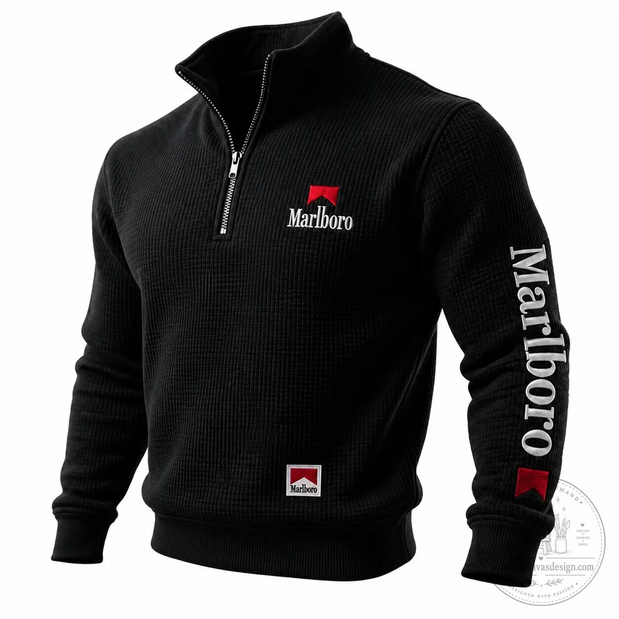 Marlboro Vintage Logo Quarter-Zip Pullover Sweatshirt for Men 1 Marlboro Vintage Logo Quarter-Zip Pullover Sweatshirt for Men