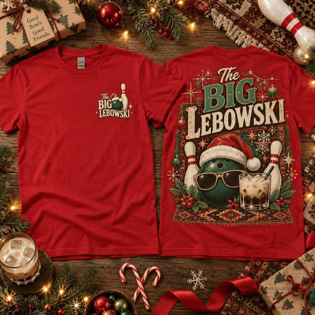 The Big Lebowski Christmas Bowling Ball Santa Hat T-Shirt