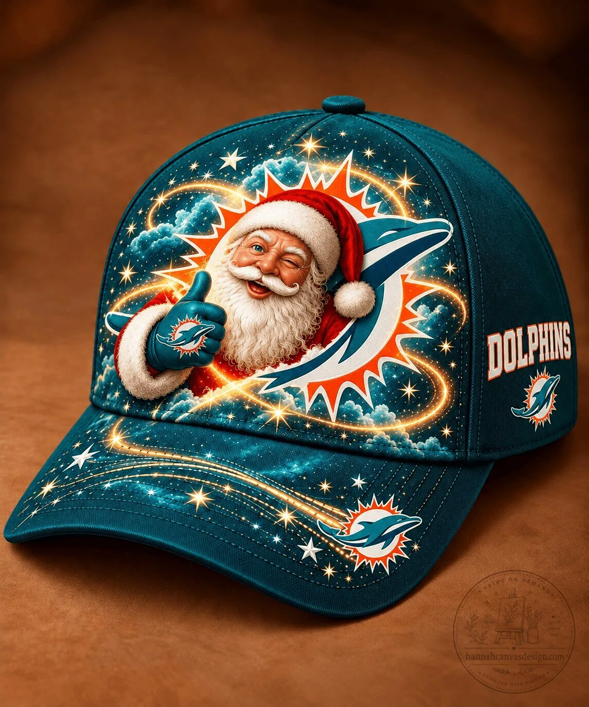 Miami Dolphins Santa Claus Christmas Golden Starlight Baseball Cap Hat