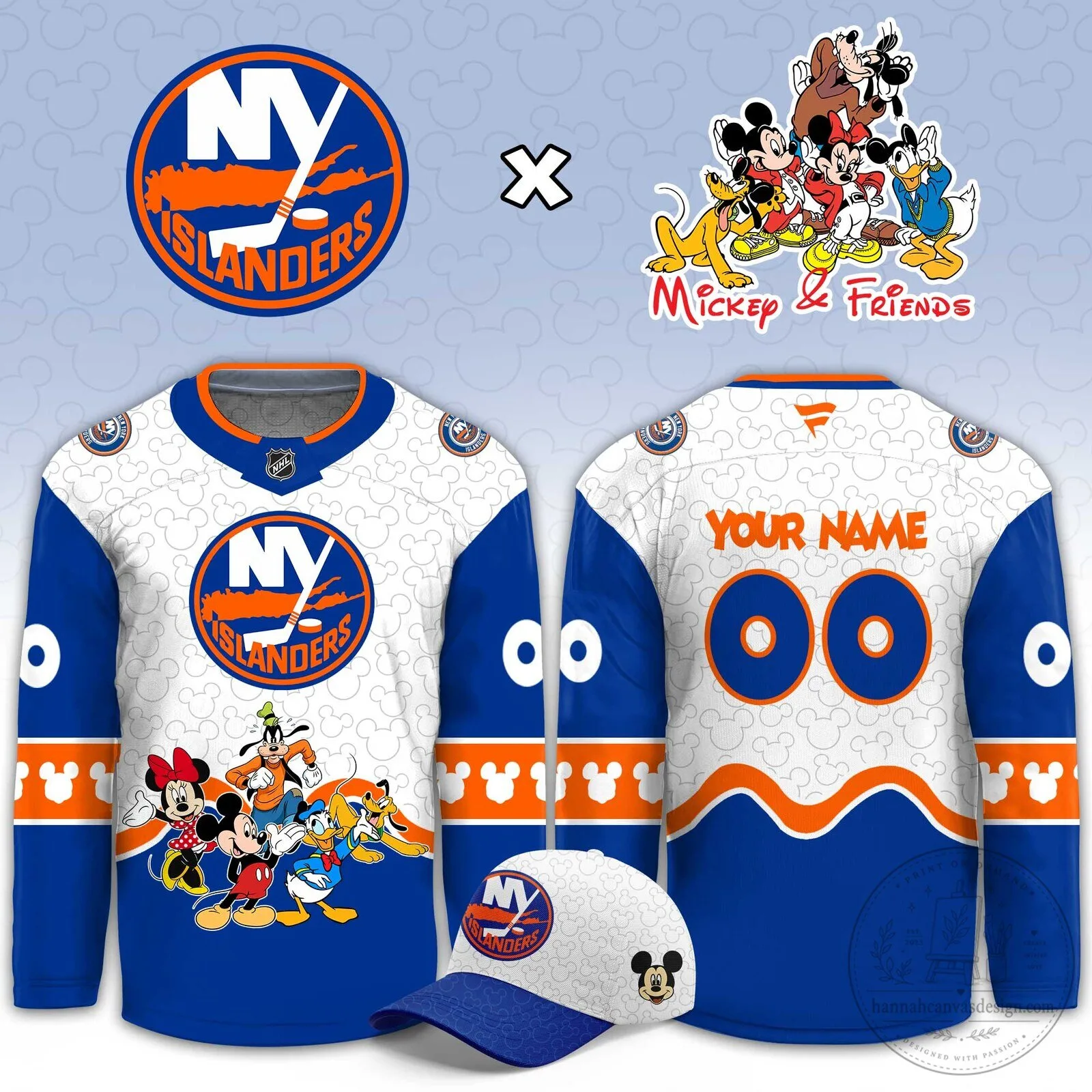 New York Islanders Mickey and Friends Custom Hockey Jersey
