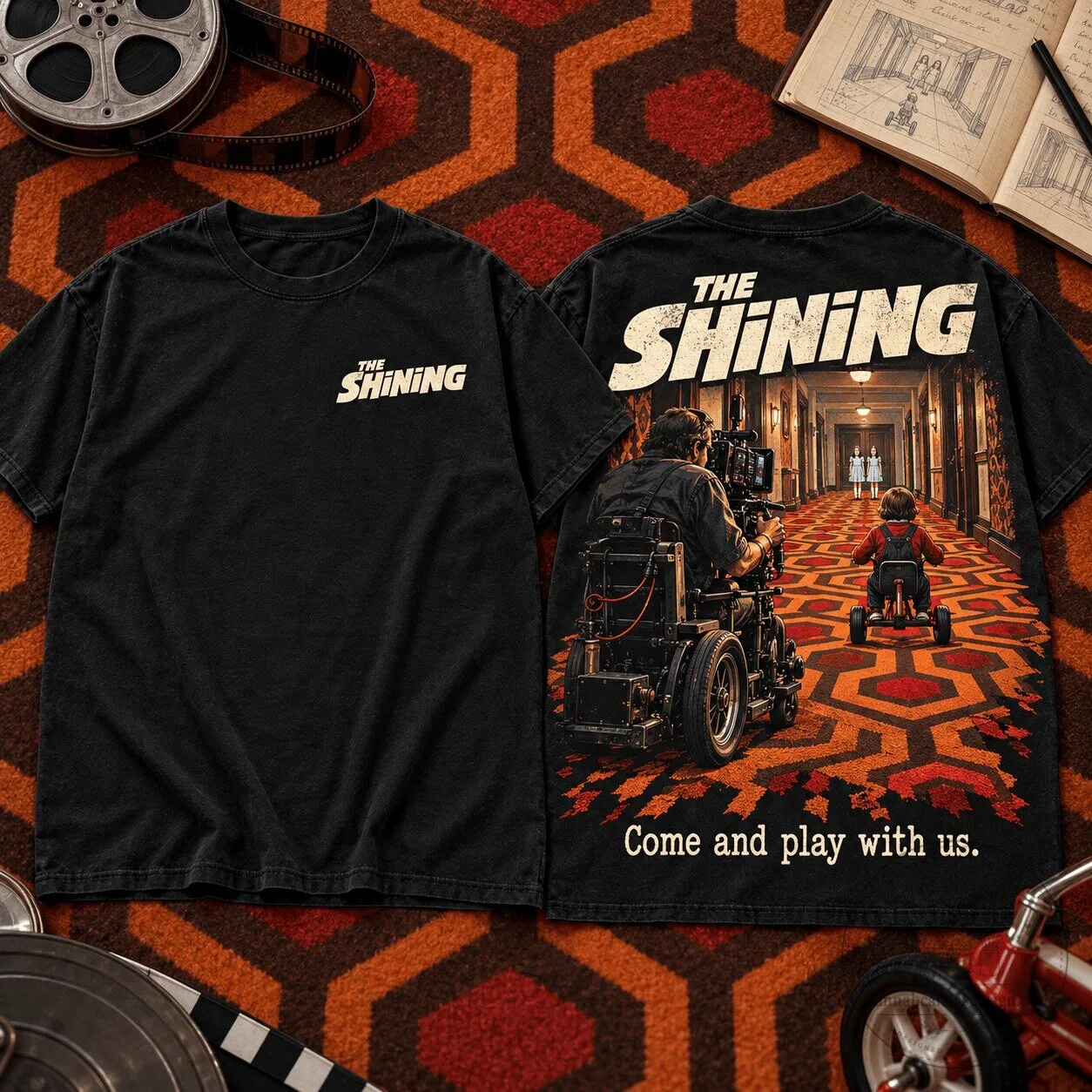 The Shining Overlook Hotel Hallway Tricycle Horror Movie Black T-Shirt