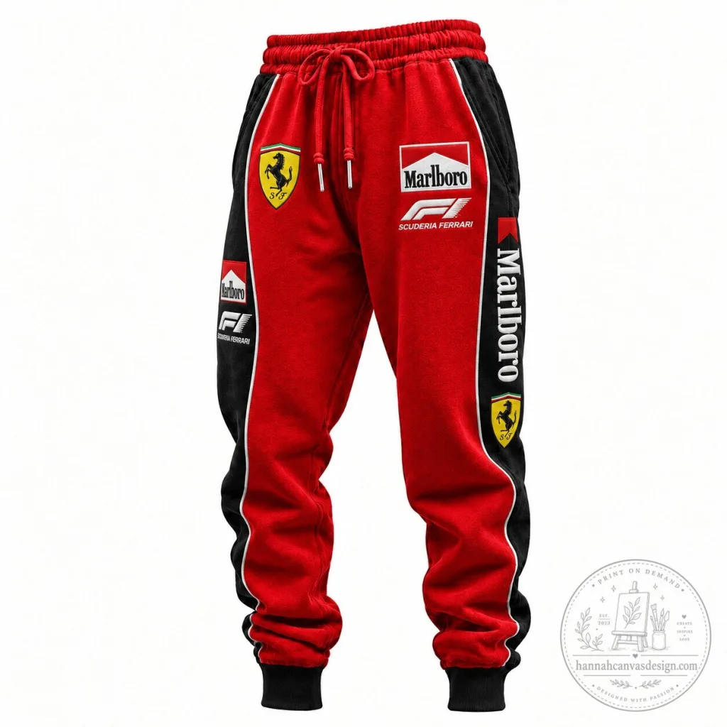 Scuderia Ferrari Marlboro Formula One Racing Team Red and Black Sweatpants Scuderia Ferrari Marlboro Formula One Racing Team Red and Black Sweatpants