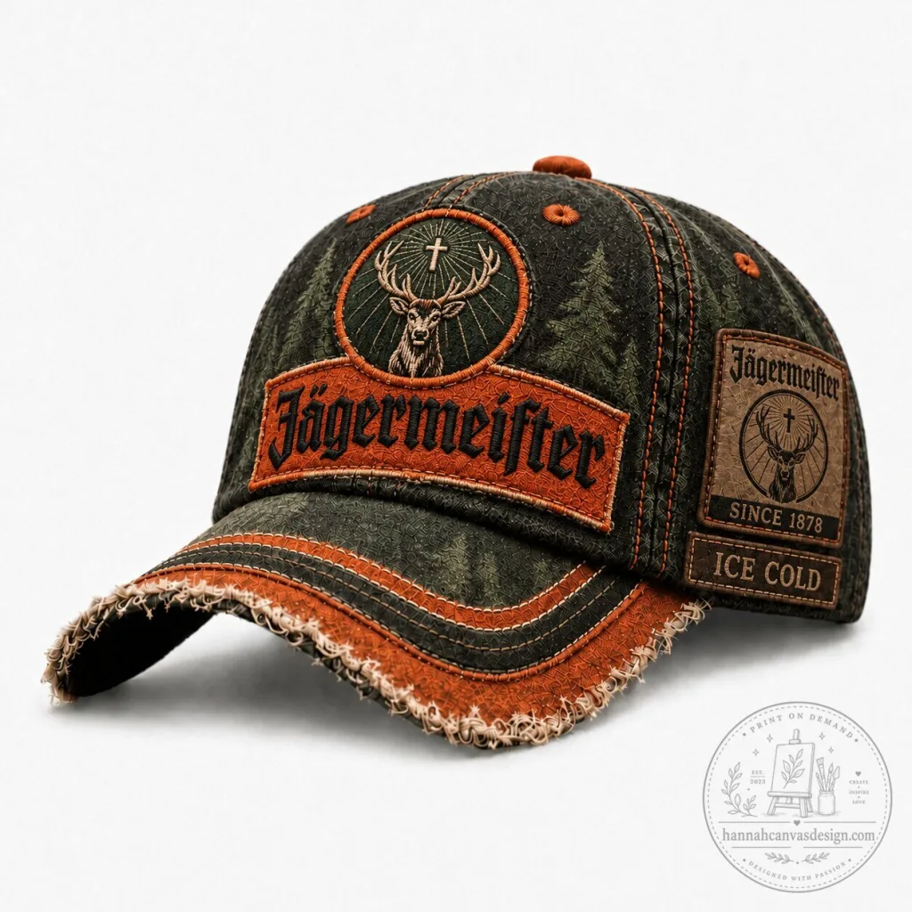 Jägermeister Distressed Baseball Cap, Vintage Style Embroidered Deer Logo Hat Jägermeister Distressed Baseball Cap, Vintage Style Embroidered Deer Logo Hat