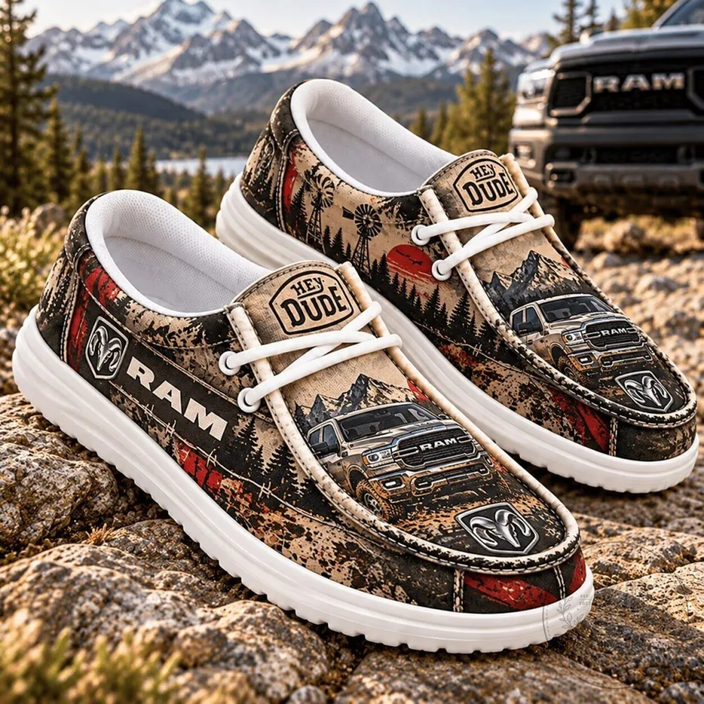 Ram Truck Mountain Landscape Hey Dude Style Casual Loafer Shoes for Men Ram Truck Mountain Landscape Hey Dude Style Casual Loafer Shoes for Men