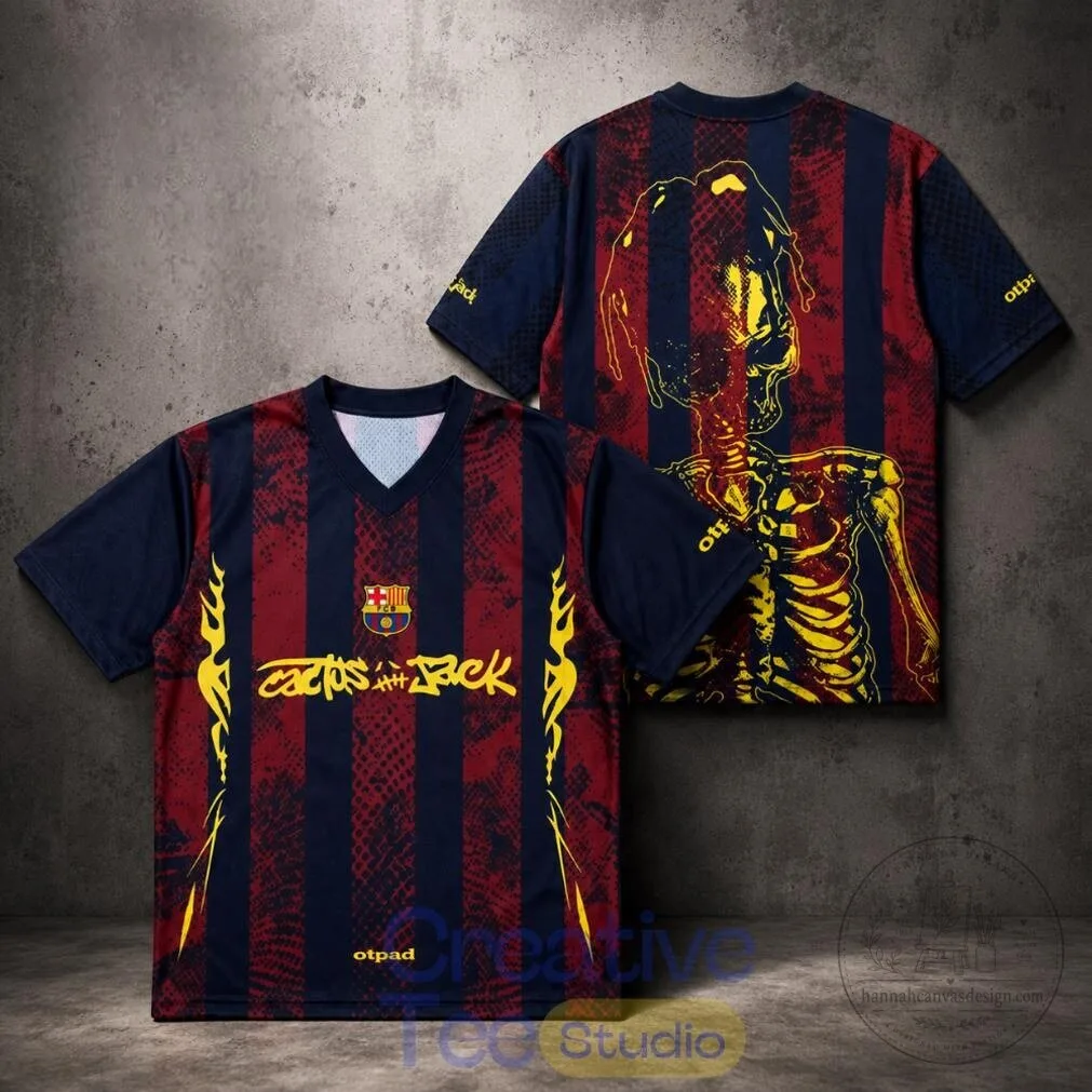 Cactus Jack FC Barcelona Skeleton Graphic Print Soccer Football Jersey 3 Cactus Jack FC Barcelona Skeleton Graphic Print Soccer Football Jersey