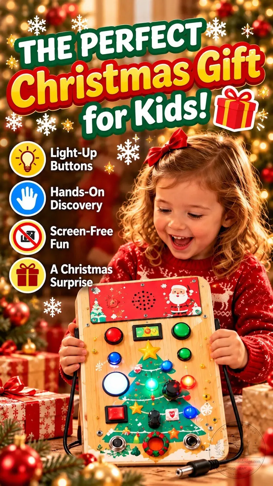 Christmas Wooden LED Busy Board Interactive Sensory Learning Toy for Kids